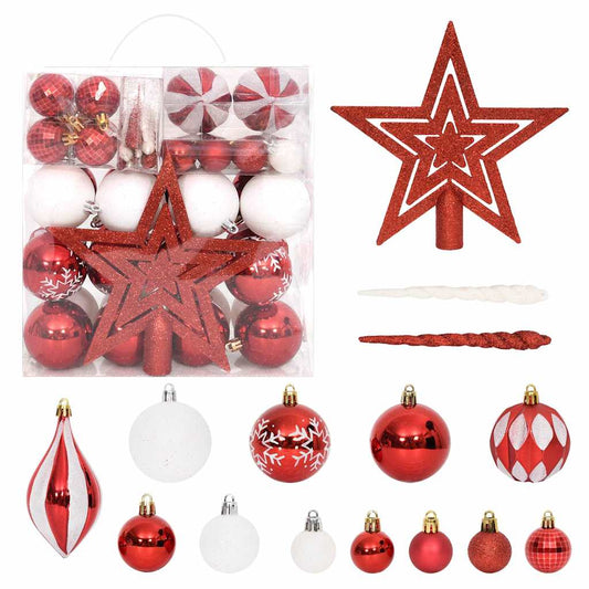 330089 vidaXL 64 Piece Christmas Bauble Set Red and White