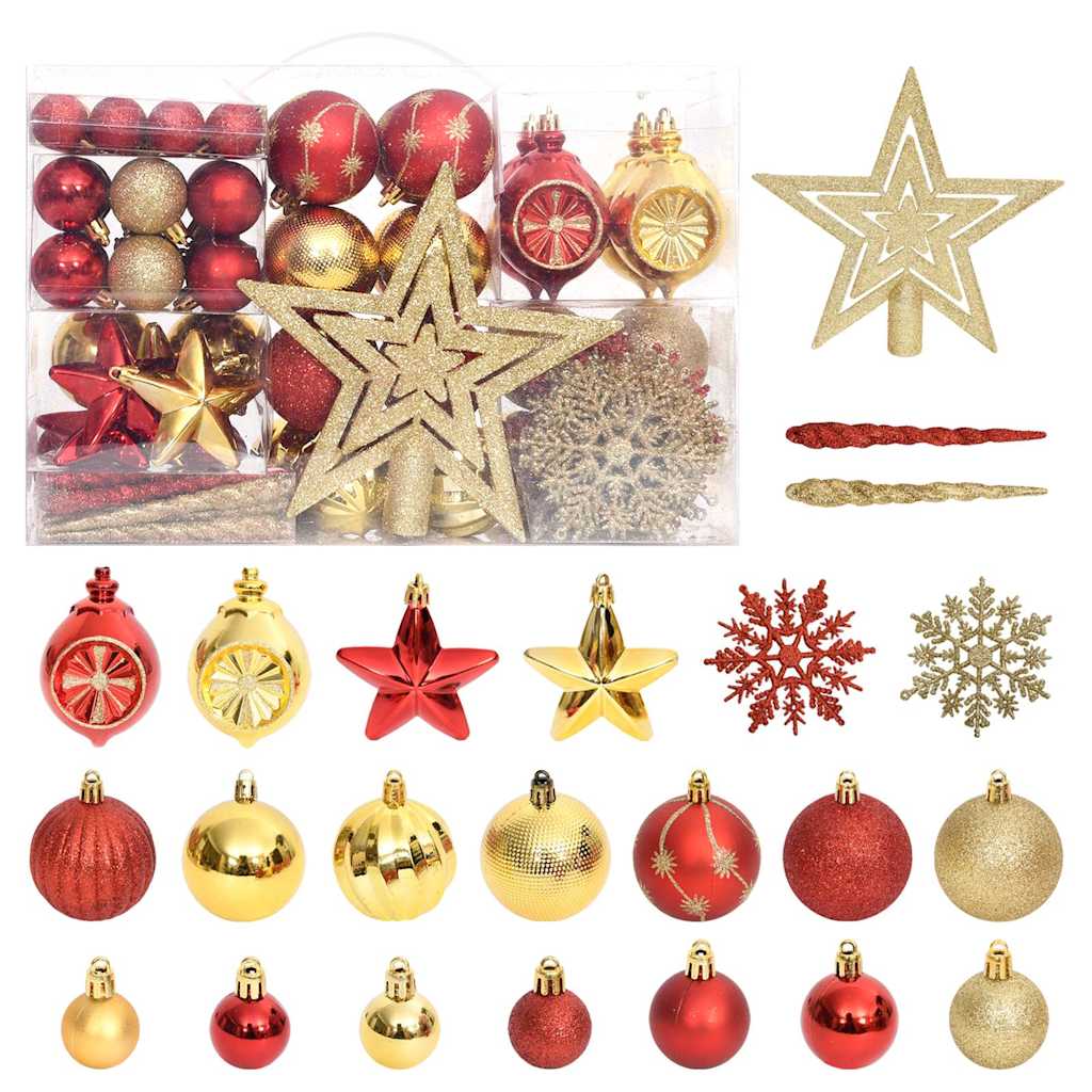 330091 vidaXL 108 Piece Christmas Bauble Set Gold and Red
