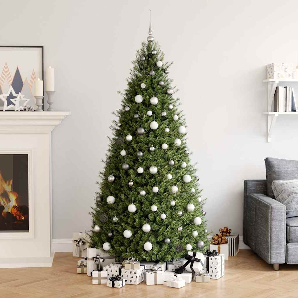 330099 vidaXL 60 Piece Christmas Ball Set with Peak and 150 LEDs White&Grey