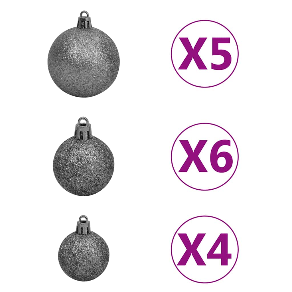 330099 vidaXL 60 Piece Christmas Ball Set with Peak and 150 LEDs White&Grey