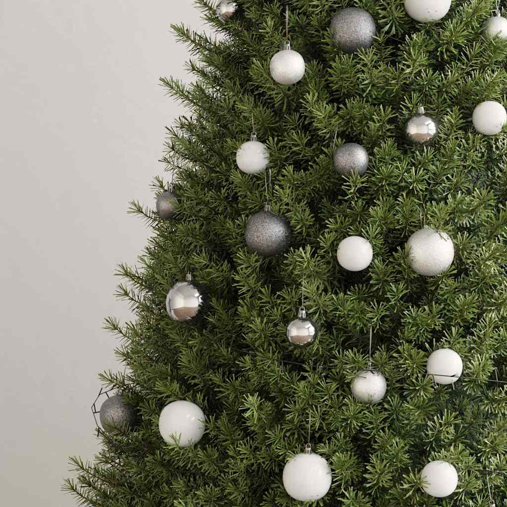 330099 vidaXL 60 Piece Christmas Ball Set with Peak and 150 LEDs White&Grey