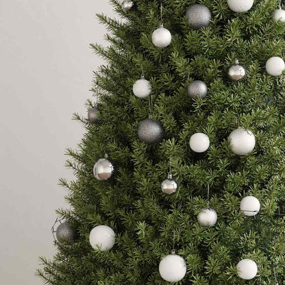 330099 vidaXL 60 Piece Christmas Ball Set with Peak and 150 LEDs White&Grey