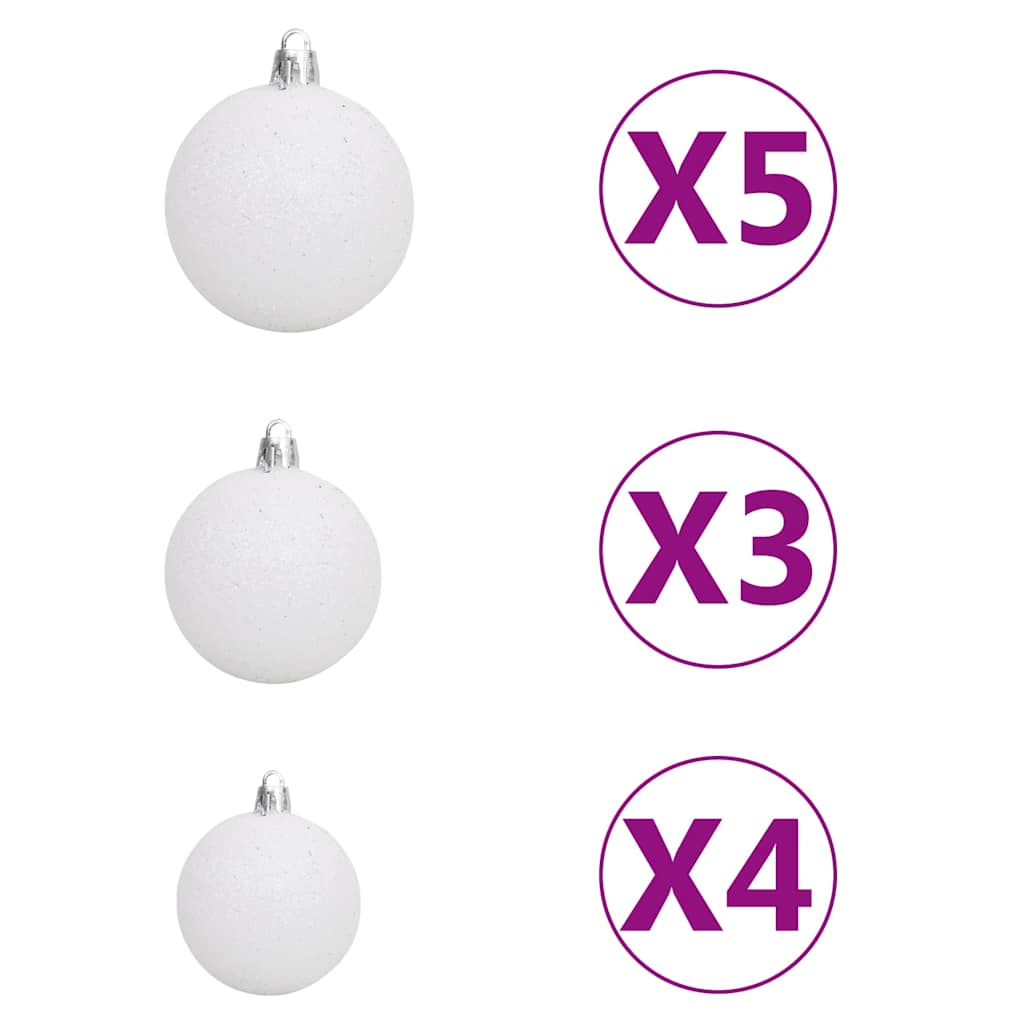 330099 vidaXL 60 Piece Christmas Ball Set with Peak and 150 LEDs White&Grey