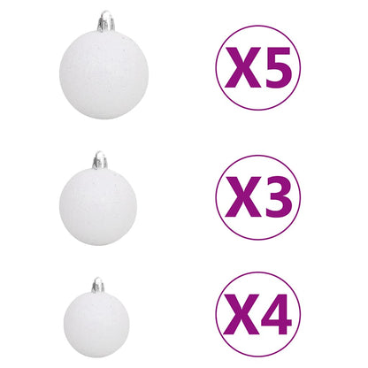 330099 vidaXL 60 Piece Christmas Ball Set with Peak and 150 LEDs White&Grey
