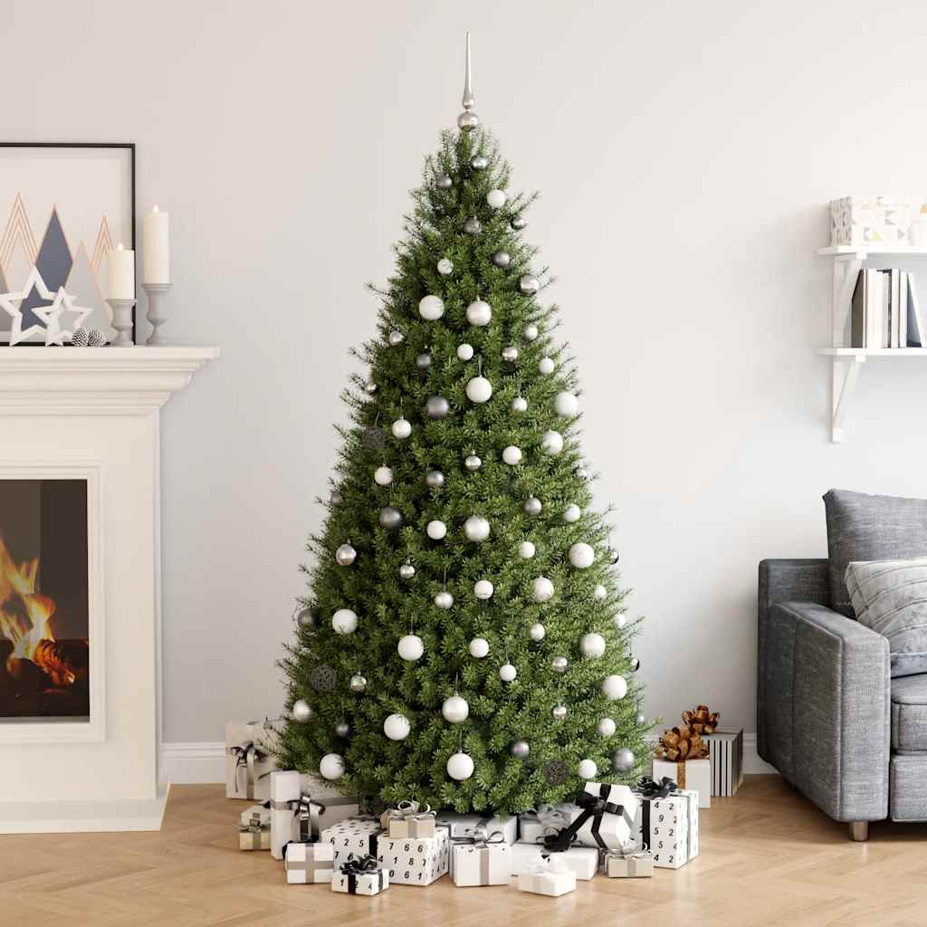 vidaXL 120 Piece Christmas Ball Set with Peak and 300 LEDs White&Gey