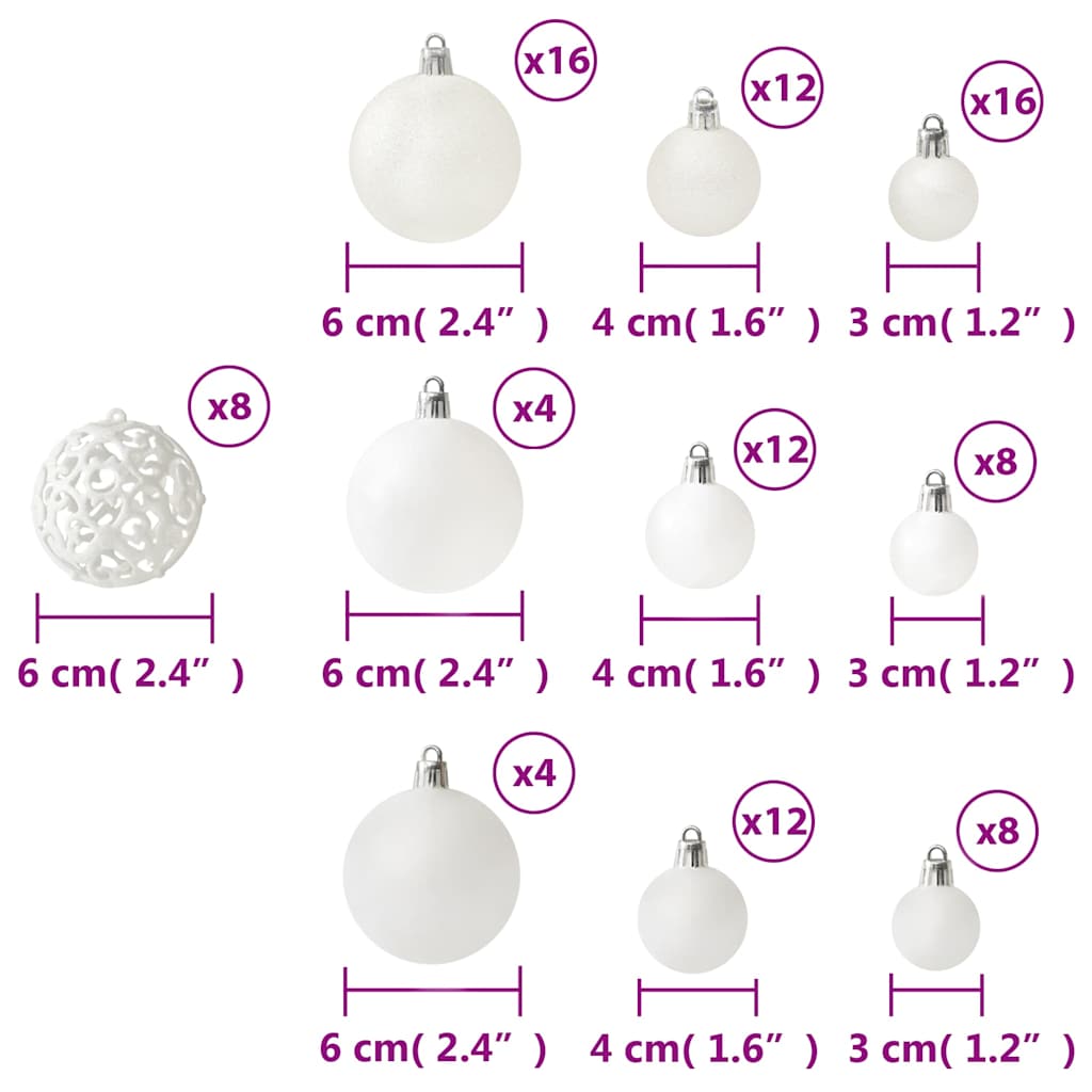 330082 vidaXL 100 Piece Christmas Ball Set White