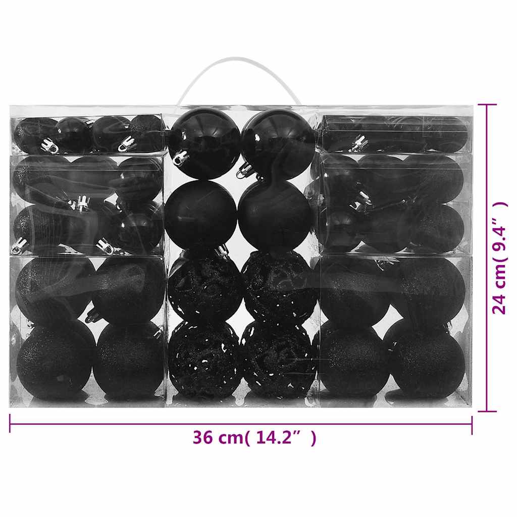 330083 vidaXL 100 Piece Christmas Ball Set Black