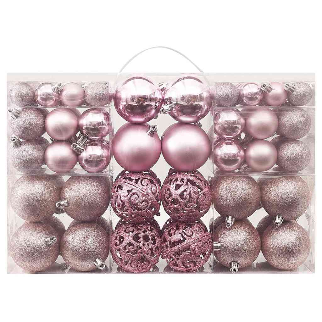 330084 vidaXL 100 Piece Christmas Ball Set Pink