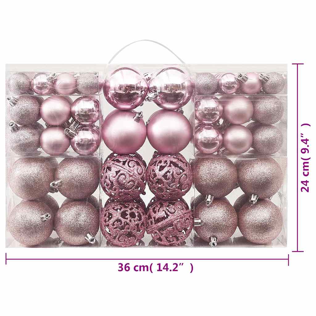 330084 vidaXL 100 Piece Christmas Ball Set Pink