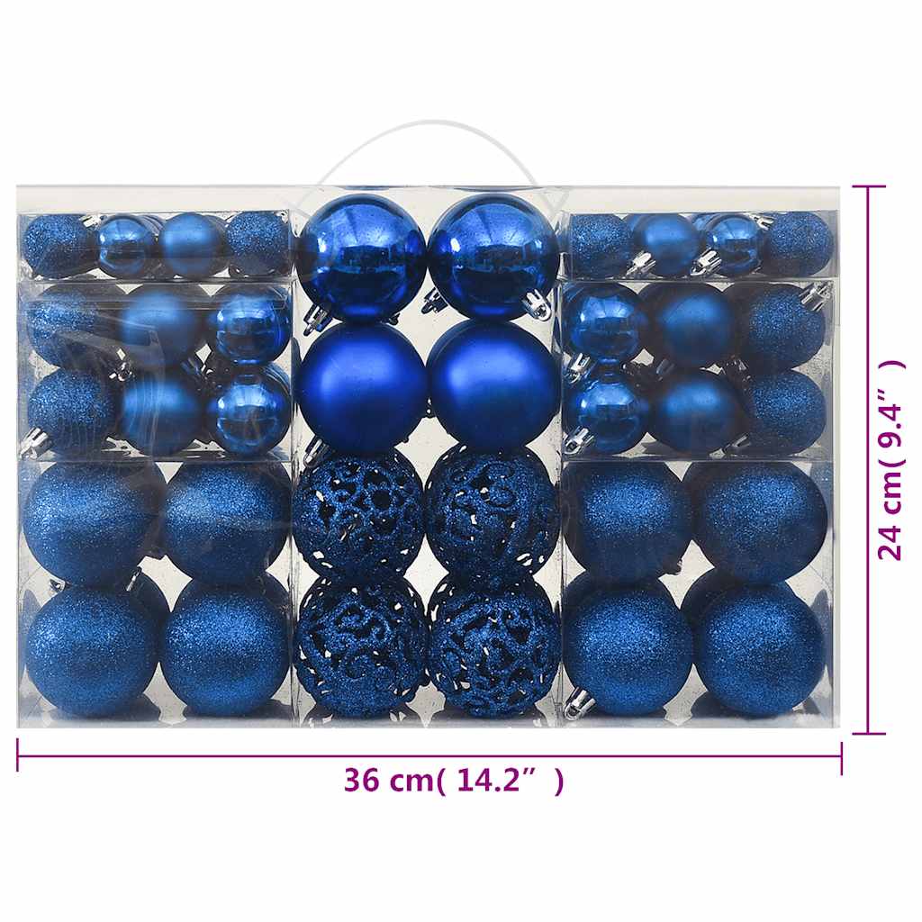 vidaXL 100 Piece Christmas Ball Set Blue