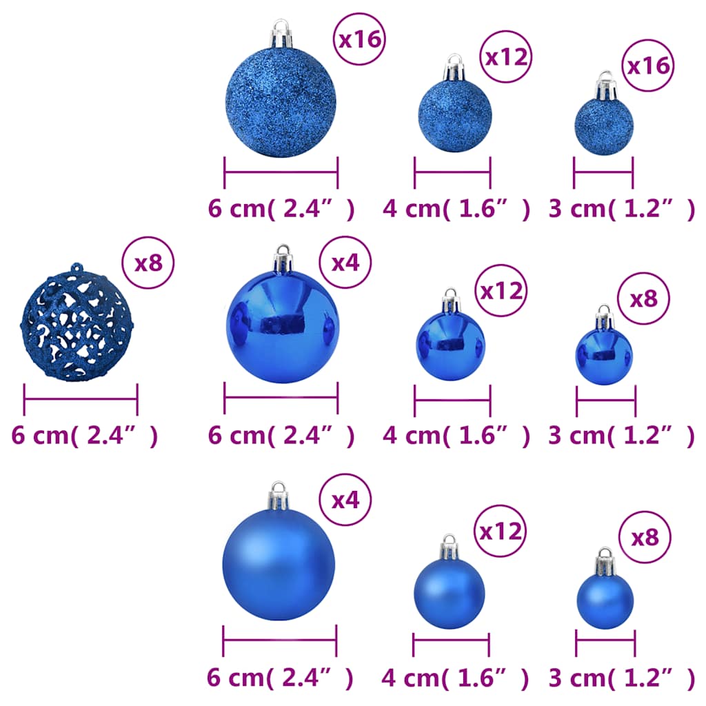 vidaXL 100 Piece Christmas Ball Set Blue