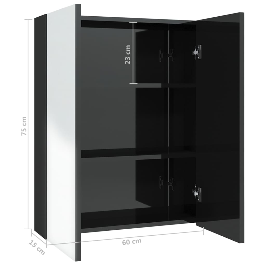 vidaXL Bathroom Mirror Cabinet 60x15x75 cm MDF Shining Black