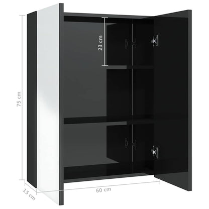 331524 vidaXL Bathroom Mirror Cabinet 60x15x75 cm MDF Shining Black
