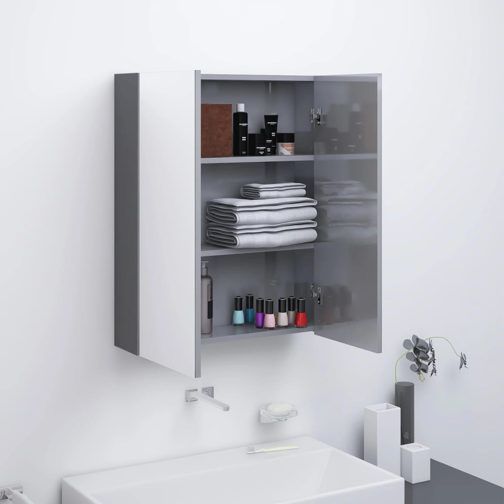 vidaXL Bathroom Mirror Cabinet 60x15x75 cm MDF Shining Grey