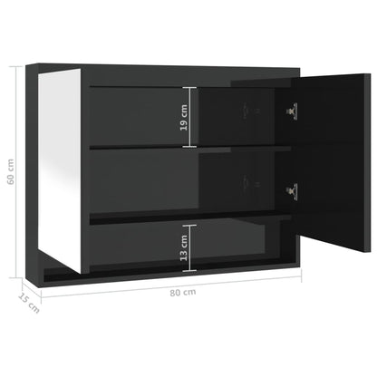 vidaXL Bathroom Mirror Cabinet 80x15x60 cm MDF Shining Black