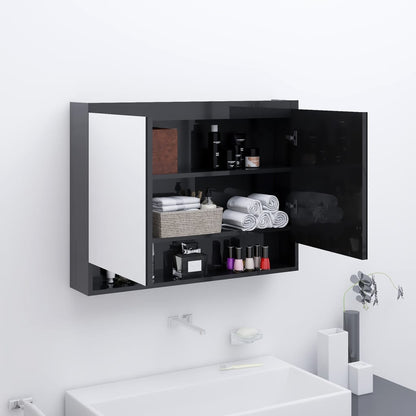 vidaXL Bathroom Mirror Cabinet 80x15x60 cm MDF Shining Black