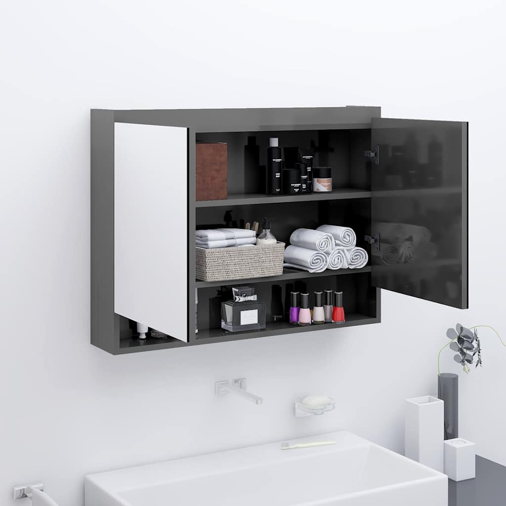 331533 vidaXL Bathroom Mirror Cabinet 80x15x60 cm MDF Shining Grey