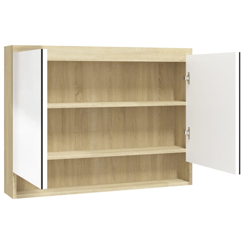 vidaXL Bathroom Mirror Cabinet 80x15x60 cm MDF White and Oak