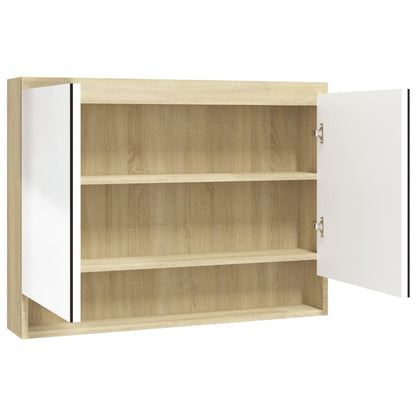 vidaXL Bathroom Mirror Cabinet 80x15x60 cm MDF White and Oak