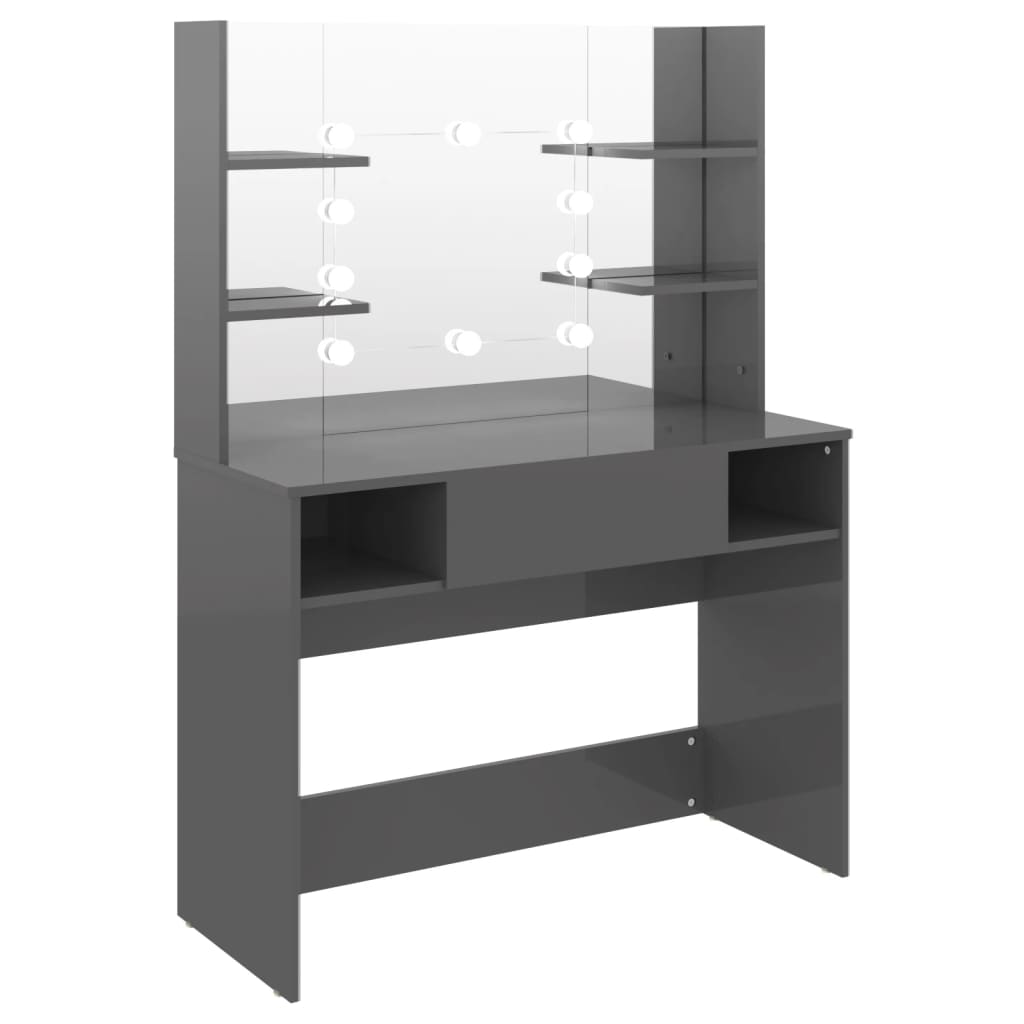vidaXL Makeup Table with LED Lights 100x40x135 cm MDF Shining Grey