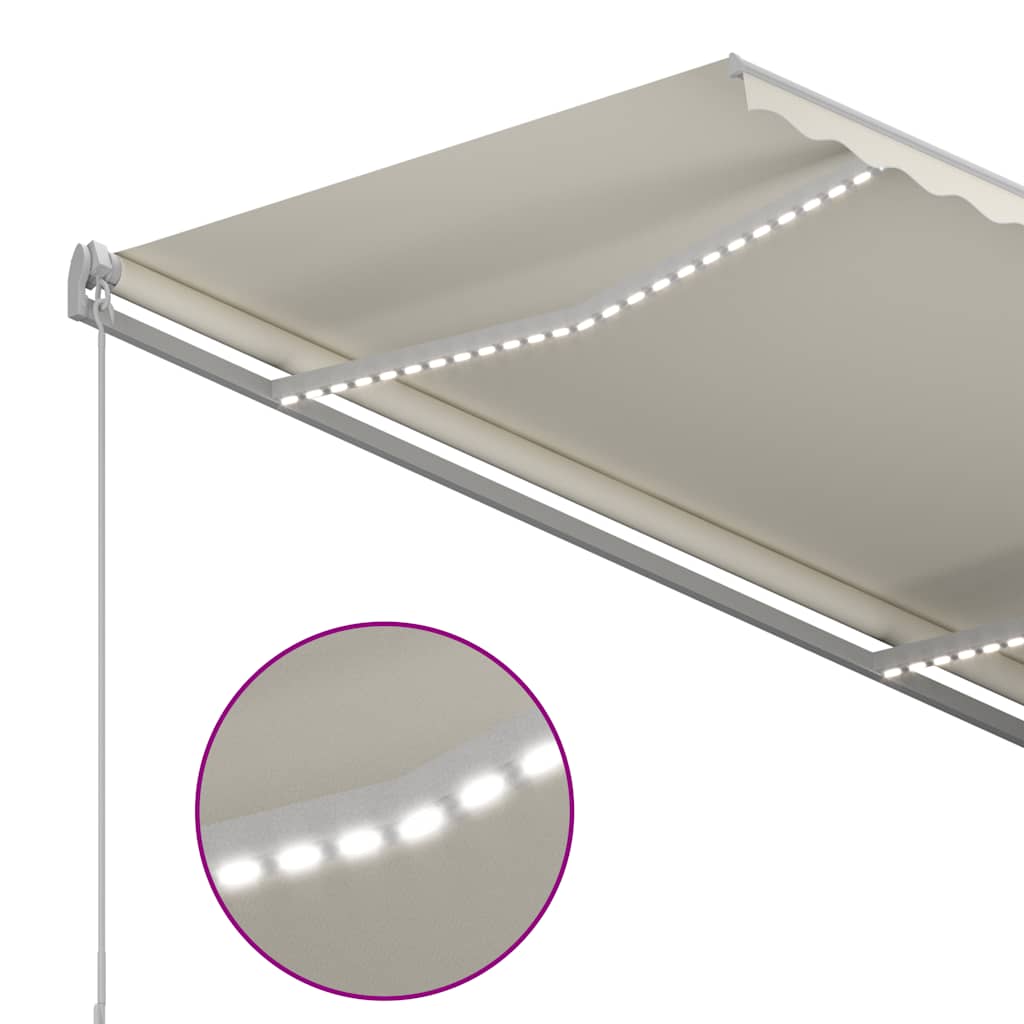 vidaXL Manual Retractable Awning with LED 300x250 cm Cream
