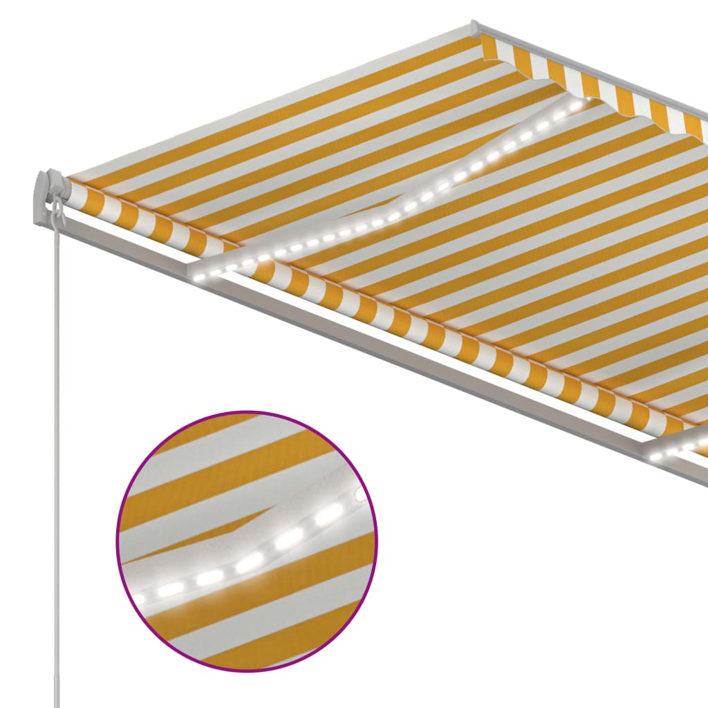 vidaXL Manual Retractable Awning with LED 300x250 cm Yellow and White