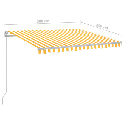 vidaXL Manual Retractable Awning with LED 300x250 cm Yellow and White