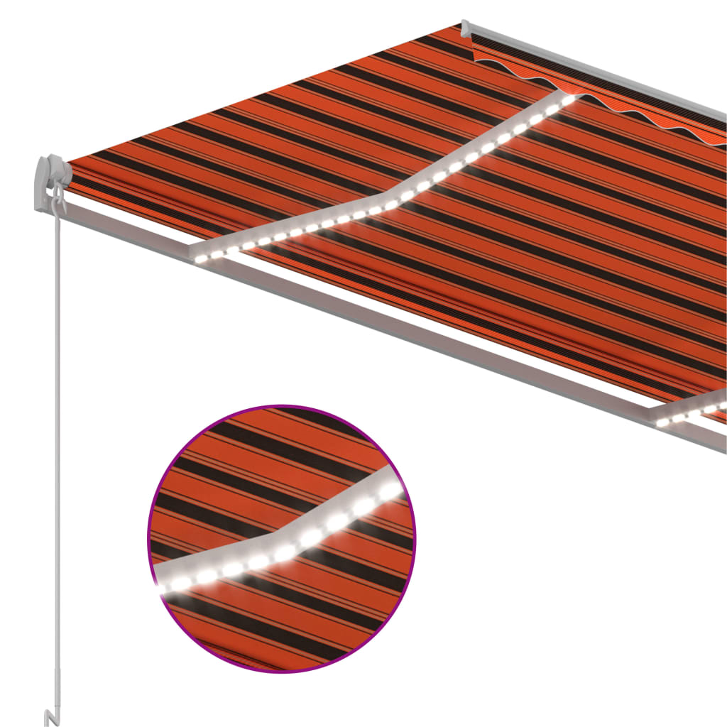 vidaXL Manual Retractable Awning with LED 300x250 cm Orange and Brown