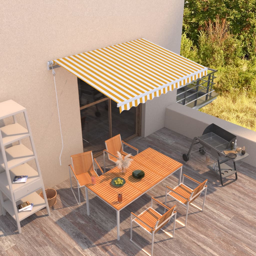 vidaXL Manual Retractable Awning 350x250 cm Yellow and White