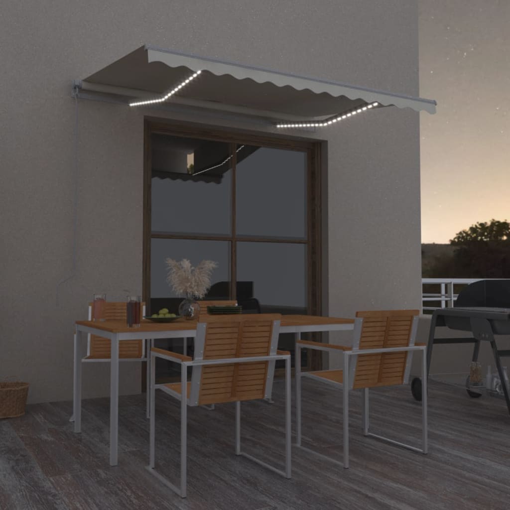 vidaXL Manual Retractable Awning with LED 350x250 cm Cream