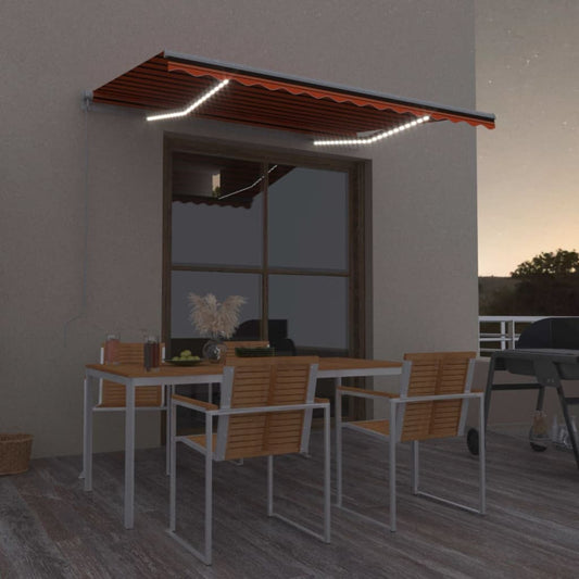 vidaXL Manual Retractable Awning with LED 350x250 cm Orange and Brown