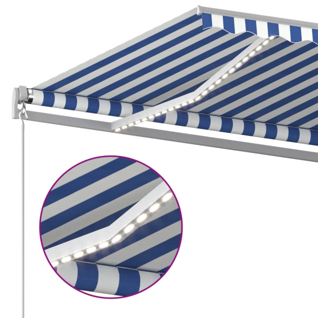 vidaXL Retractable Awning | Blue and white | Powder-coated aluminium | Large