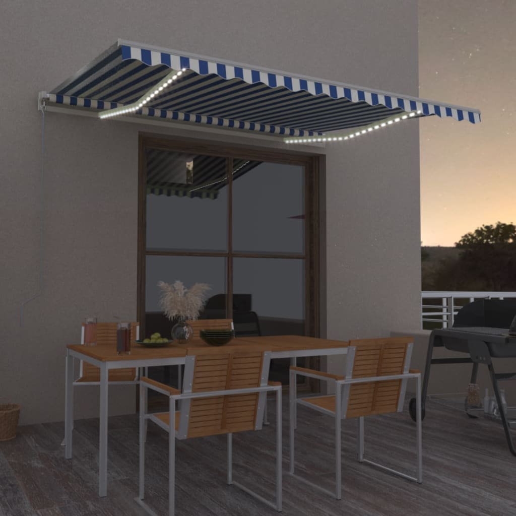 vidaXL Retractable Awning | Blue and white | Powder-coated aluminium | Large