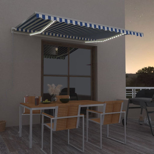 vidaXL Manual Retractable Awning with LED 400x300 cm Blue and White