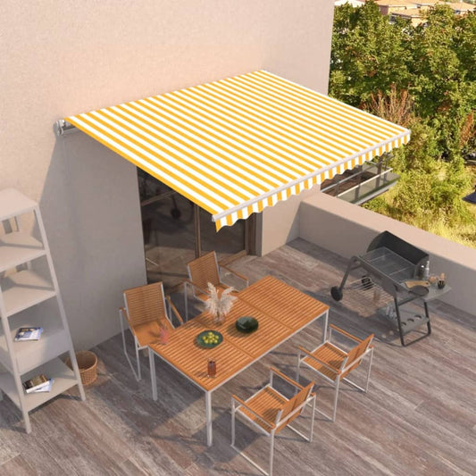 vidaXL Manual Retractable Awning 450x300 cm Yellow and White