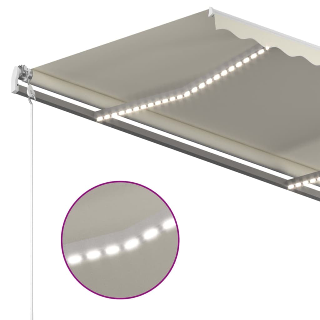 vidaXL Manual Retractable Awning with LED 450x300 cm Cream