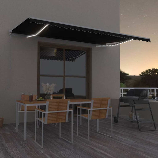 3068944 vidaXL Manual Retractable Awning with LED 500x300 cm Anthracite (313203+46850)
