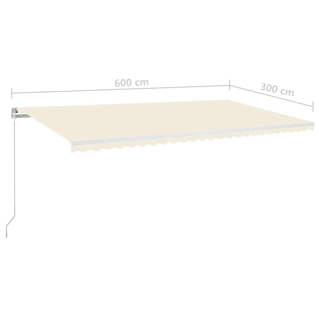vidaXL Manual Retractable Awning with LED 600x300 cm Cream