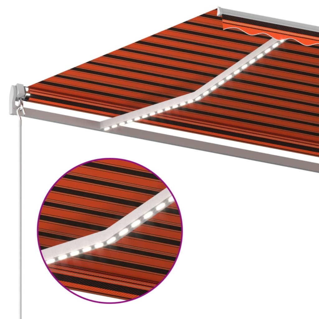 vidaXL Manual Retractable Awning with LED 600x300 cm Orange and Brown