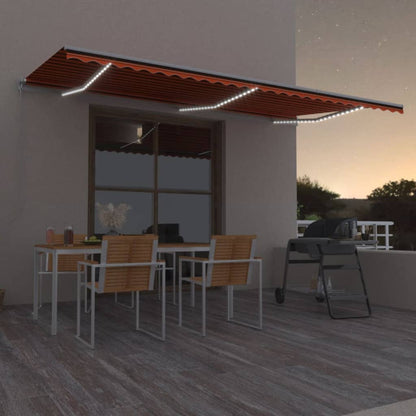 vidaXL Manual Retractable Awning with LED 600x300 cm Orange and Brown