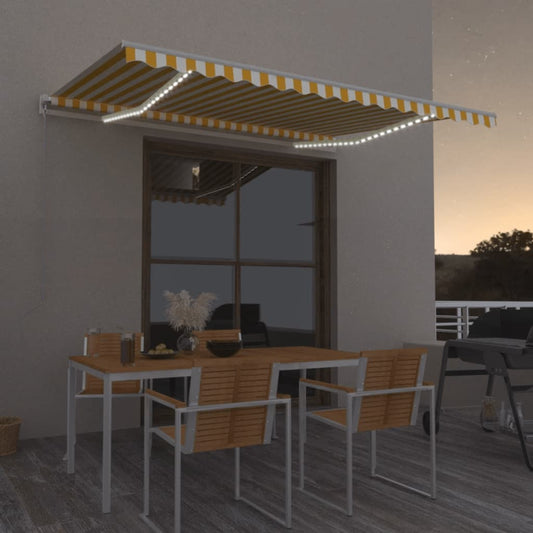 vidaXL Manual Retractable Awning with LED 450x350 cm Yellow and White