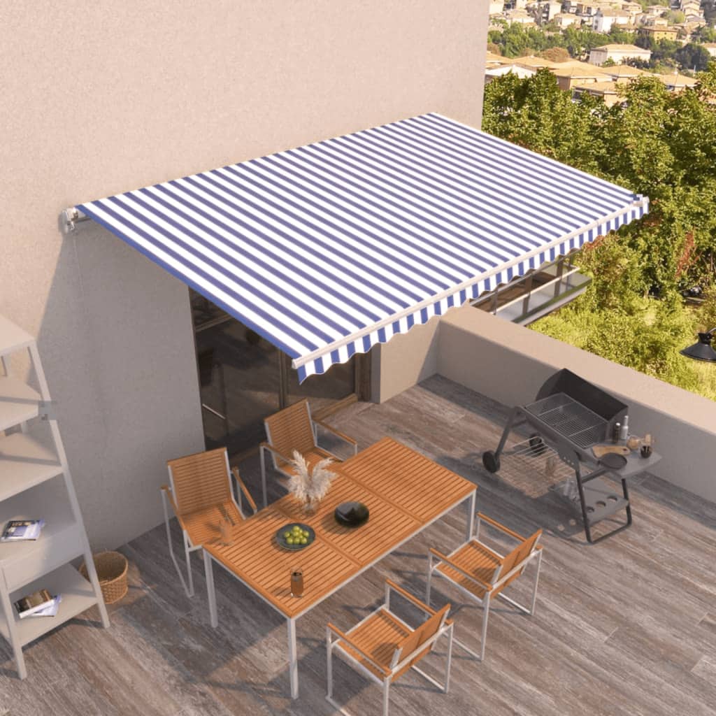 vidaXL Manual Retractable Awning 500x350 cm Blue and White