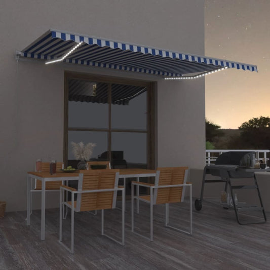 vidaXL Manual Retractable Awning with LED 500x350 cm Blue and White