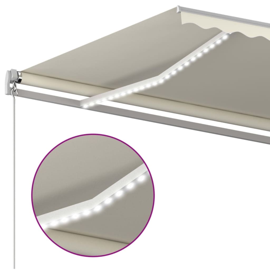 3069022 vidaXL Manual Retractable Awning with LED 500x350 cm Cream (313207+313172)