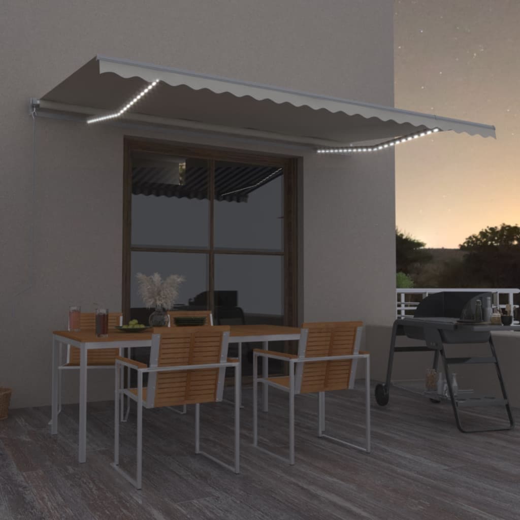 3069022 vidaXL Manual Retractable Awning with LED 500x350 cm Cream (313207+313172)