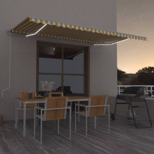 3069023 vidaXL Manual Retractable Awning with LED 500x350 cm Yellow and White (313207+313179)