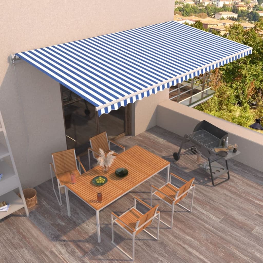 vidaXL Manual Retractable Awning 600x350 cm Blue and White