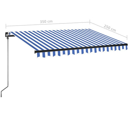 vidaXL Manual Retractable Awning with LED 350x250 cm Blue and White