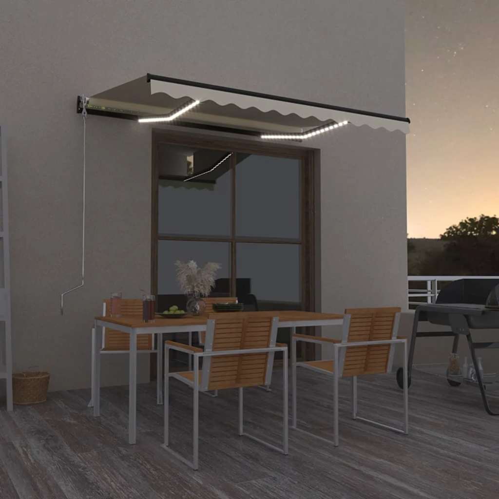 vidaXL Manual Retractable Awning with LED 350x250 cm Cream