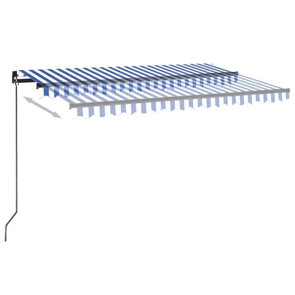 vidaXL Manual Retractable Awning with LED 450x300 cm Blue and White